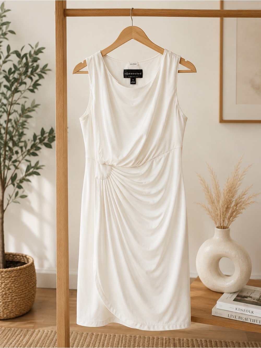 Connected Apparel Ivory Knot-Detail Sleeveless Dress - Size 6